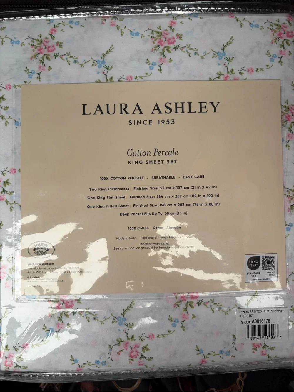 Laura Ashley Pink Gingham and Floral Cotton Percale King Sheets